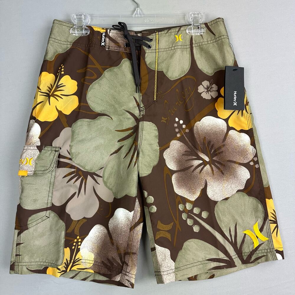 Hurley Rockpile Men’s 30 Board Shorts Embroidered Hibiscus No Stretch Cargo
